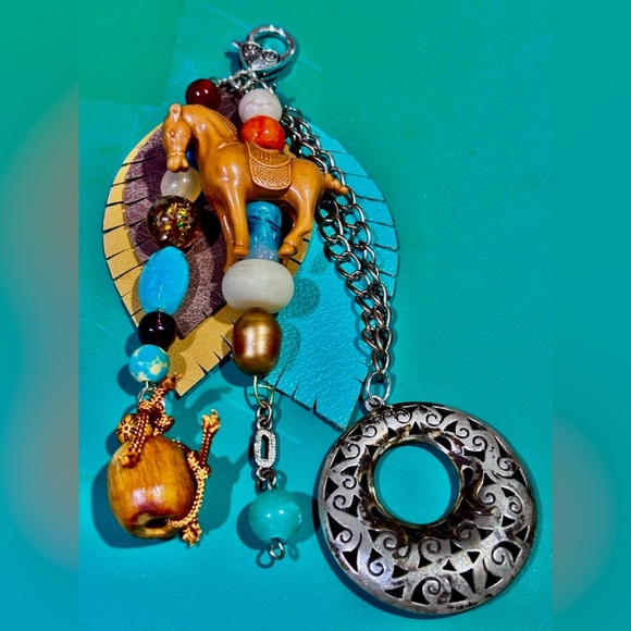 Bohemian bag Charm Pendant with Horse and Beads - Picture 1 of 5